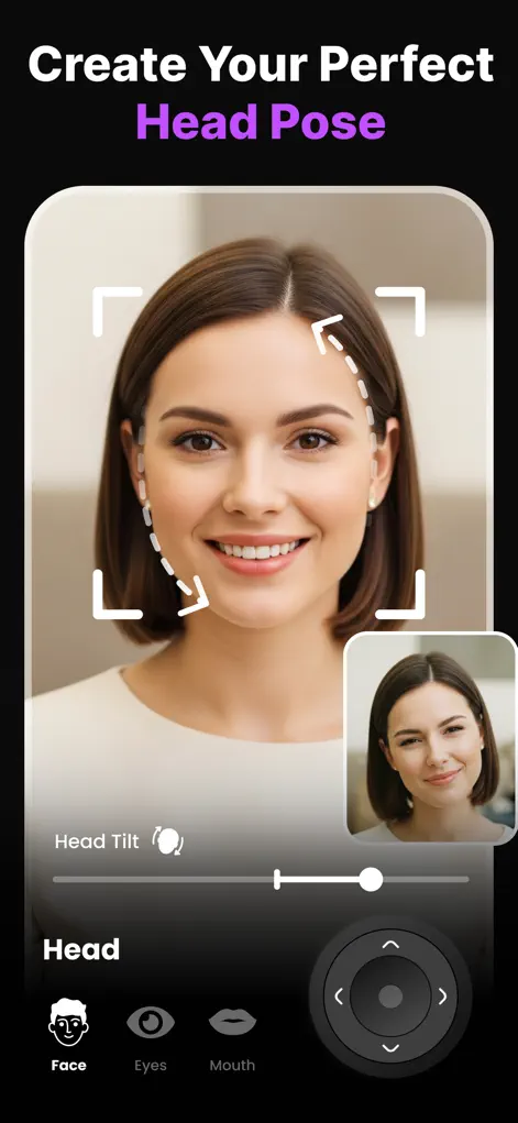 Changing head pose and tilt in a photo using Reshot AI head pose adjuster