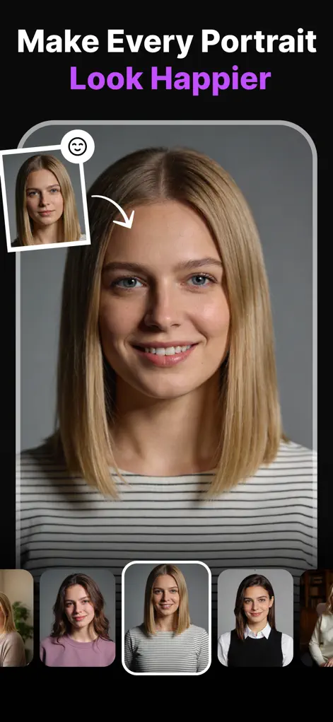 Smile presets applied to a professional headshot in Reshot AI